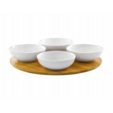 DAJAR Porcelanski set 4 ovalne činije (sa daskom od bambusa)