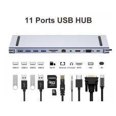 FAST ASIA Adapter TIP-C HUB na 4xUSB +SD/micro+RJ45+HDMI+ VGA+ PD+ Audio