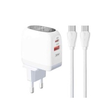 LDNIO A2522C 30W Kućni punjač sa LED ekranom i USB-C na USB-C kablom